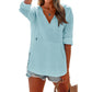 ⏰Tijdelijke korting - 50% Korting🏖️Vrouwen Oversized Kapuzen Beach Cover Up - Langermelige V-hals T-shirt met zakken