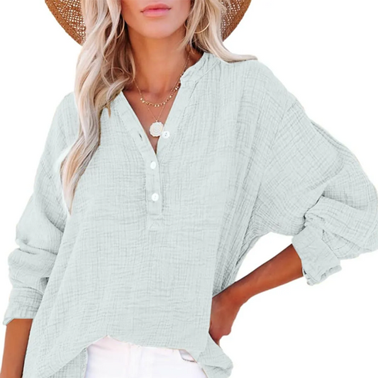 💖Beperkte Uitverkoop 60% UIT💖Women's Casual Gaas Knoop Hals Lange Mouw Blouse