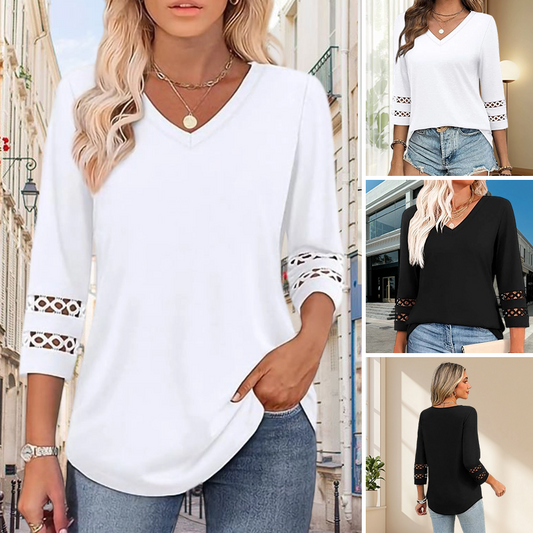 🌞Zomeruitverkoop 50% KORTING🔥Dames casual top met V-hals en 3/4 mouwen